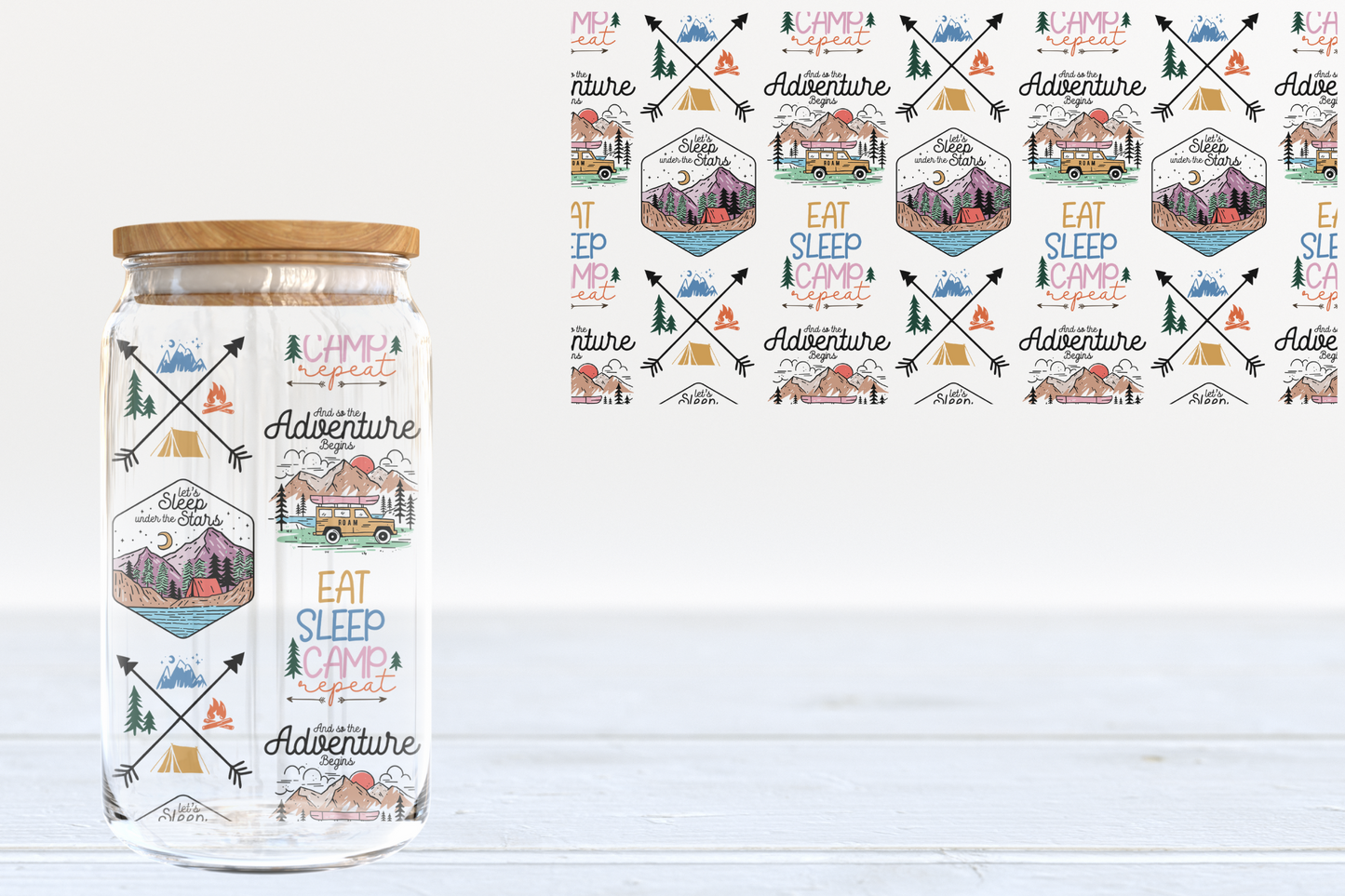 Eat Sleep Camp Repeat UV DTF 16oz Cup Wrap #135 - IN STOCK