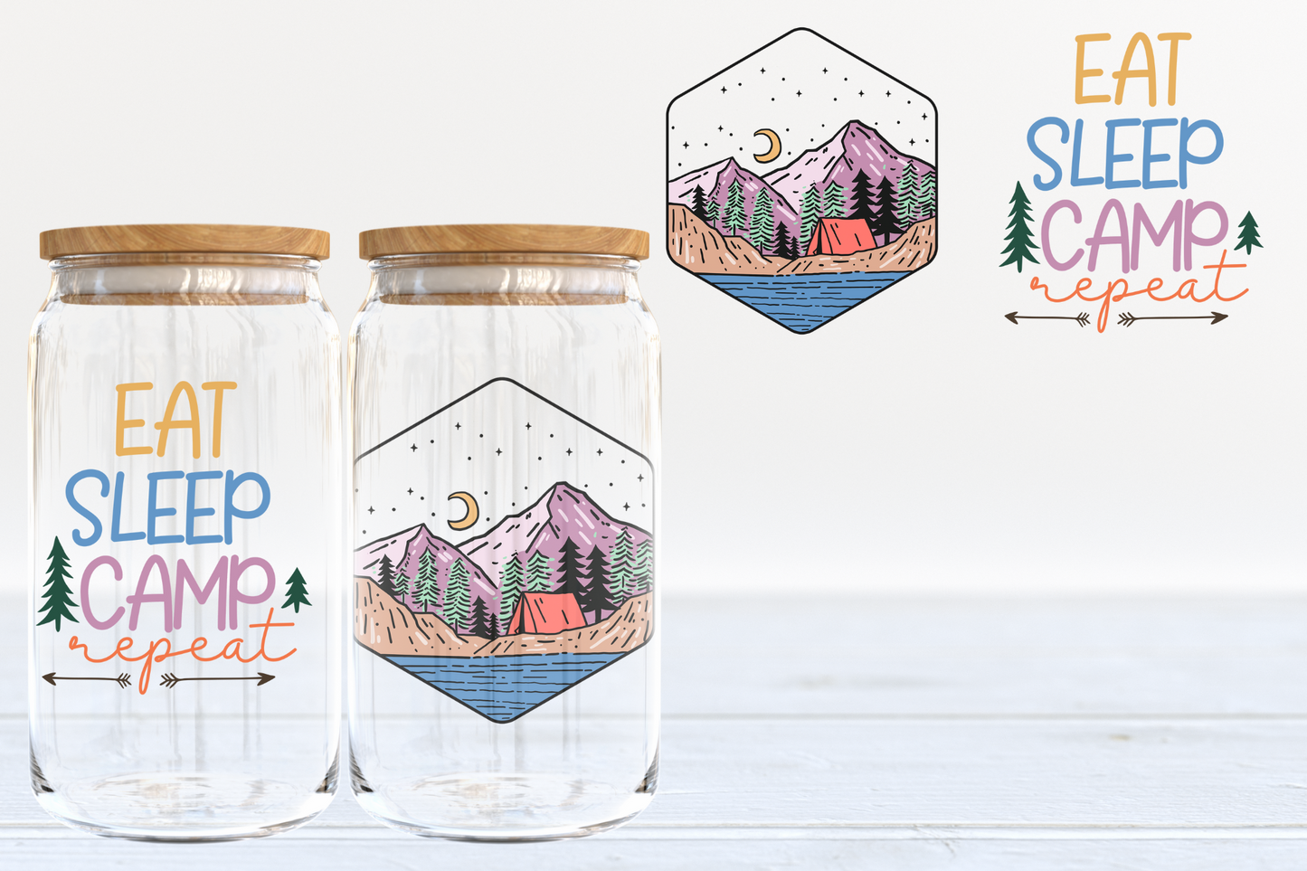 Eat Sleep Camp UV DTF 16oz Cup Wrap #79 - IN STOCK