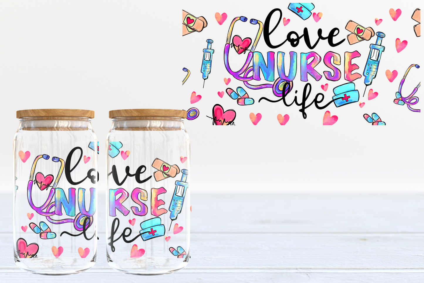 Love Nurse Life UV DTF 16oz Cup Wrap #104 - IN STOCK