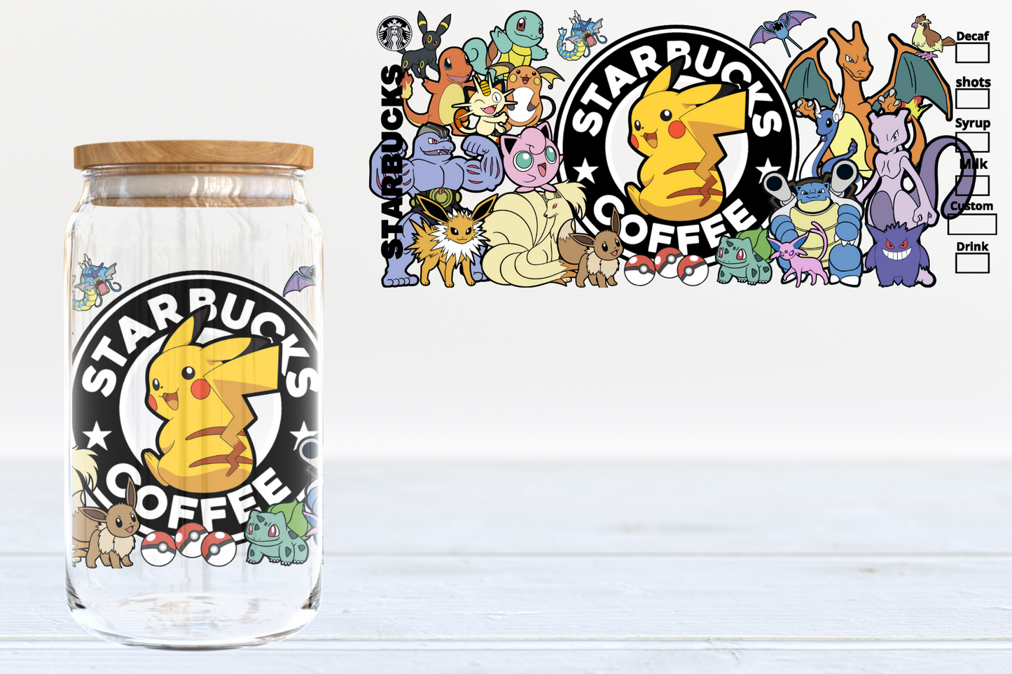Coffee Characters UV DTF 16oz Cup Wrap #105 - IN STOCK