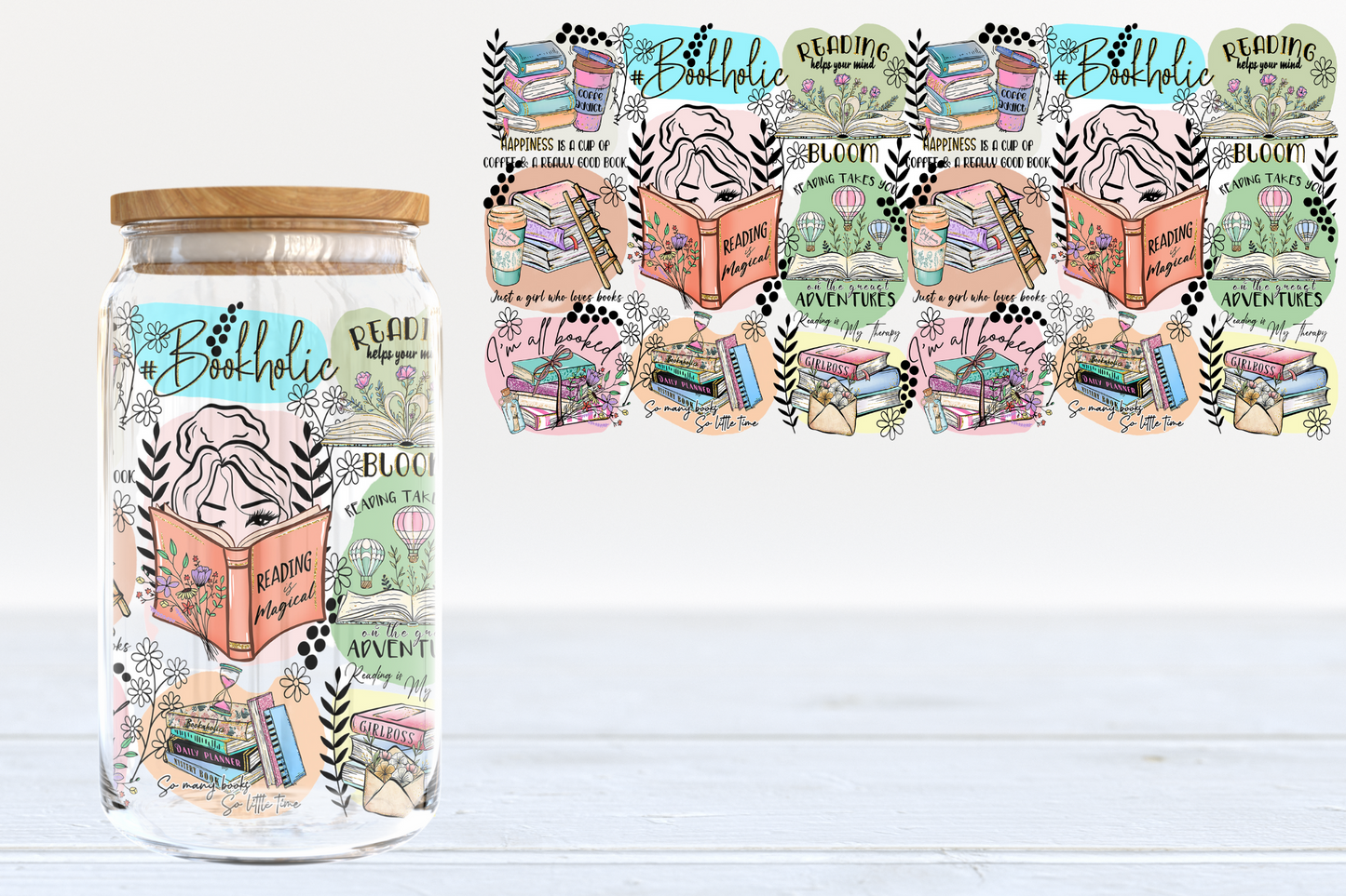 Reading Collage  UV DTF 16oz Cup Wrap #91 - IN STOCK