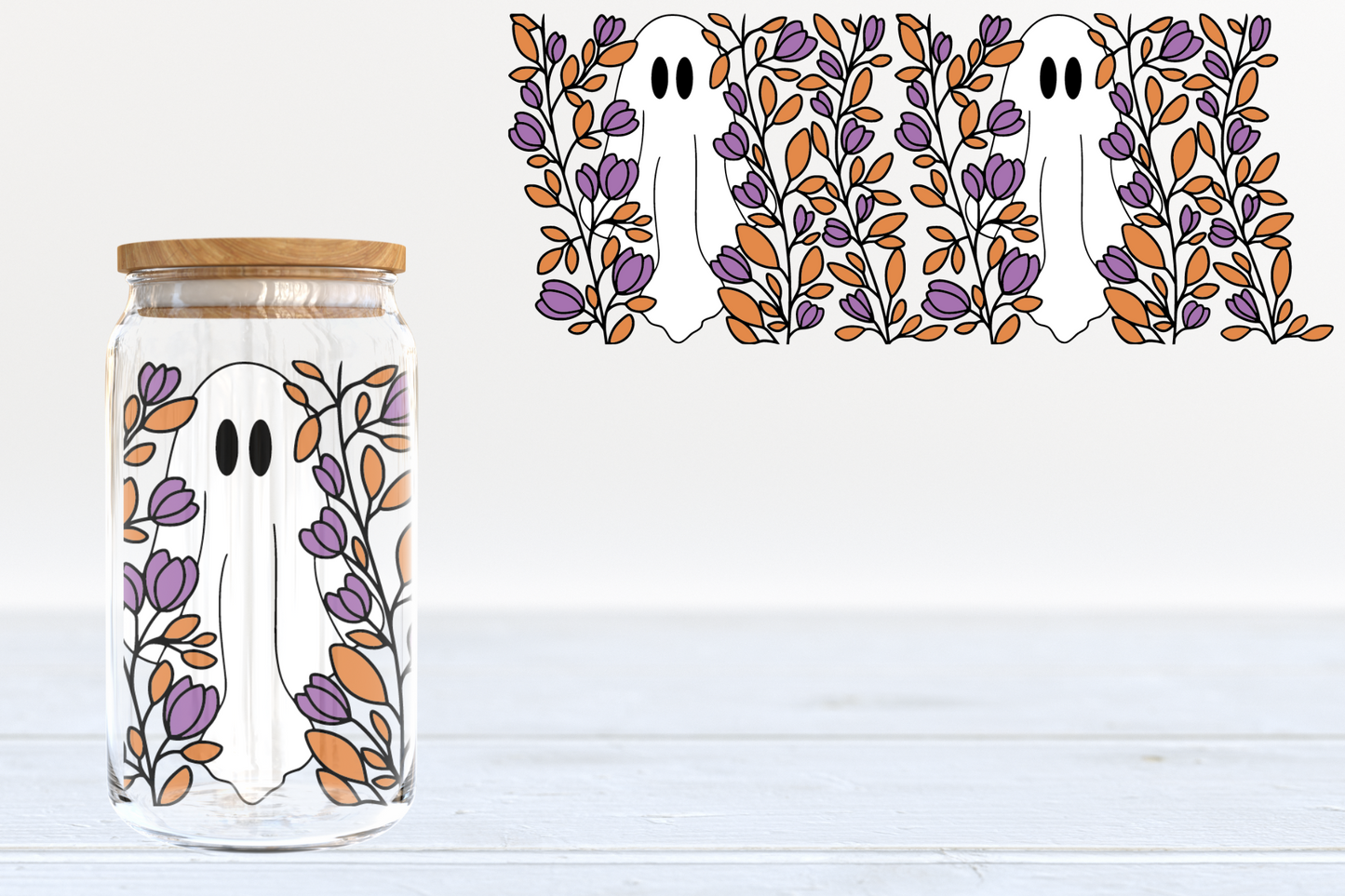 Peeking Ghosts UV DTF 16oz Cup Wrap #151 - IN STOCK