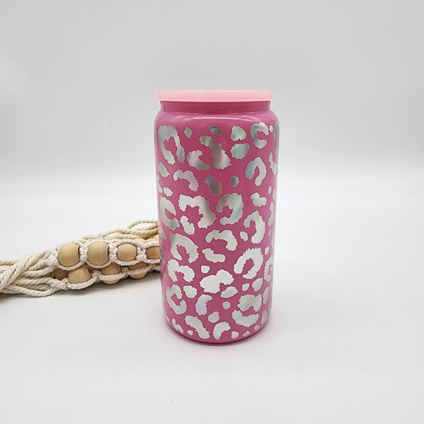 Iridescent Leopard 16oz Glass Can