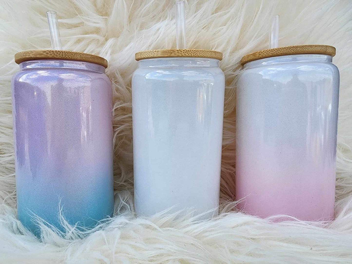 Shimmer White & Ombre 16oz Glass Can for Sublimation