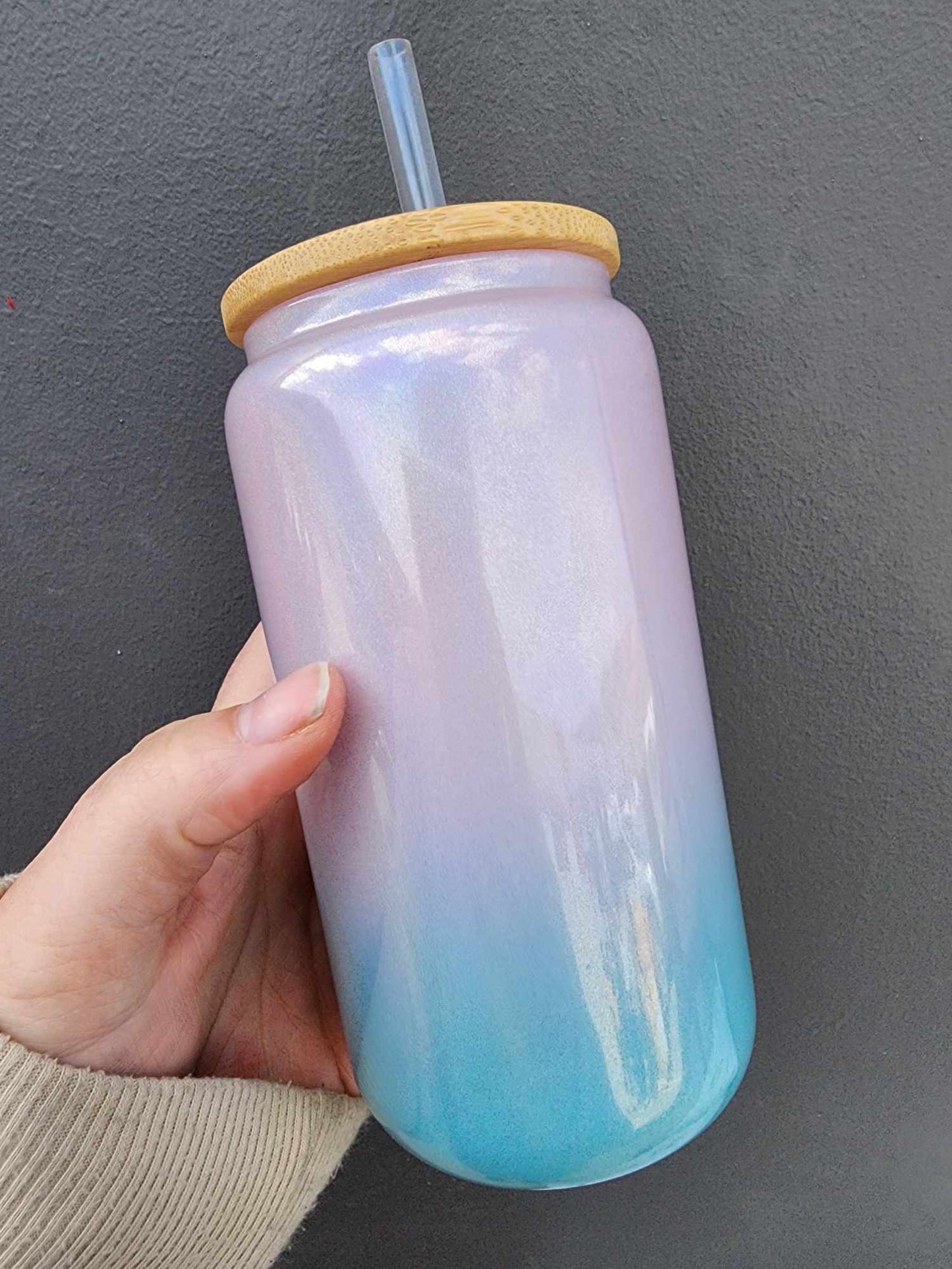 Shimmer White & Ombre 16oz Glass Can for Sublimation