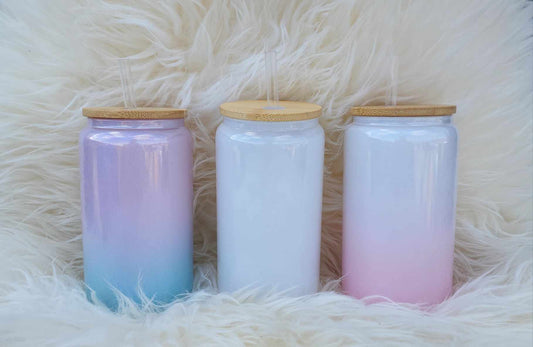 Shimmer White & Ombre 16oz Glass Can for Sublimation
