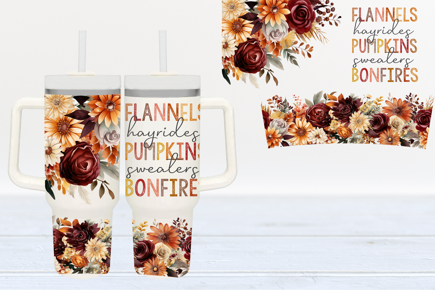 Fall Floral UV DTF 40oz Cup Wrap #40-20 - In Stock