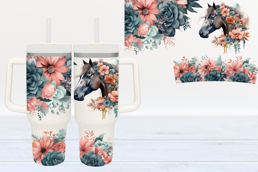 Floral Horse UV DTF 40oz Cup Wrap #40-35 - In Stock