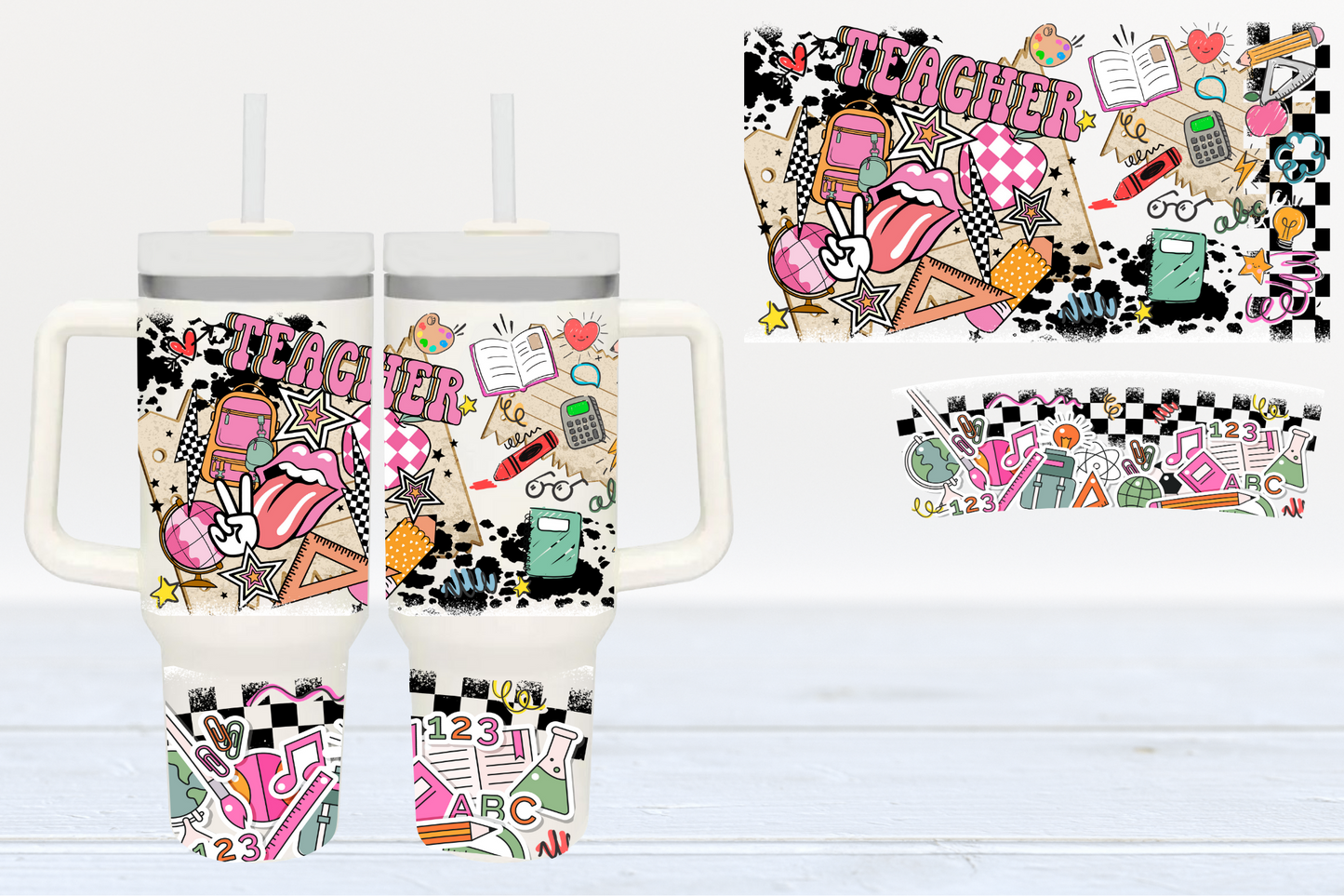 80s Teacher Vibes UV DTF 40oz Cup Wrap #40-49