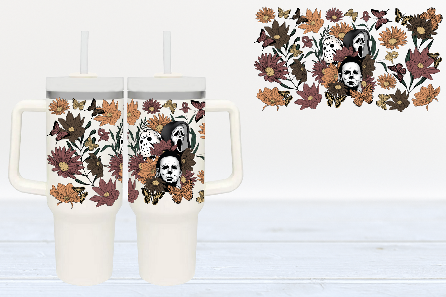 Horror Floral UV DTF 40oz Cup Wrap #40-74 - In Stock