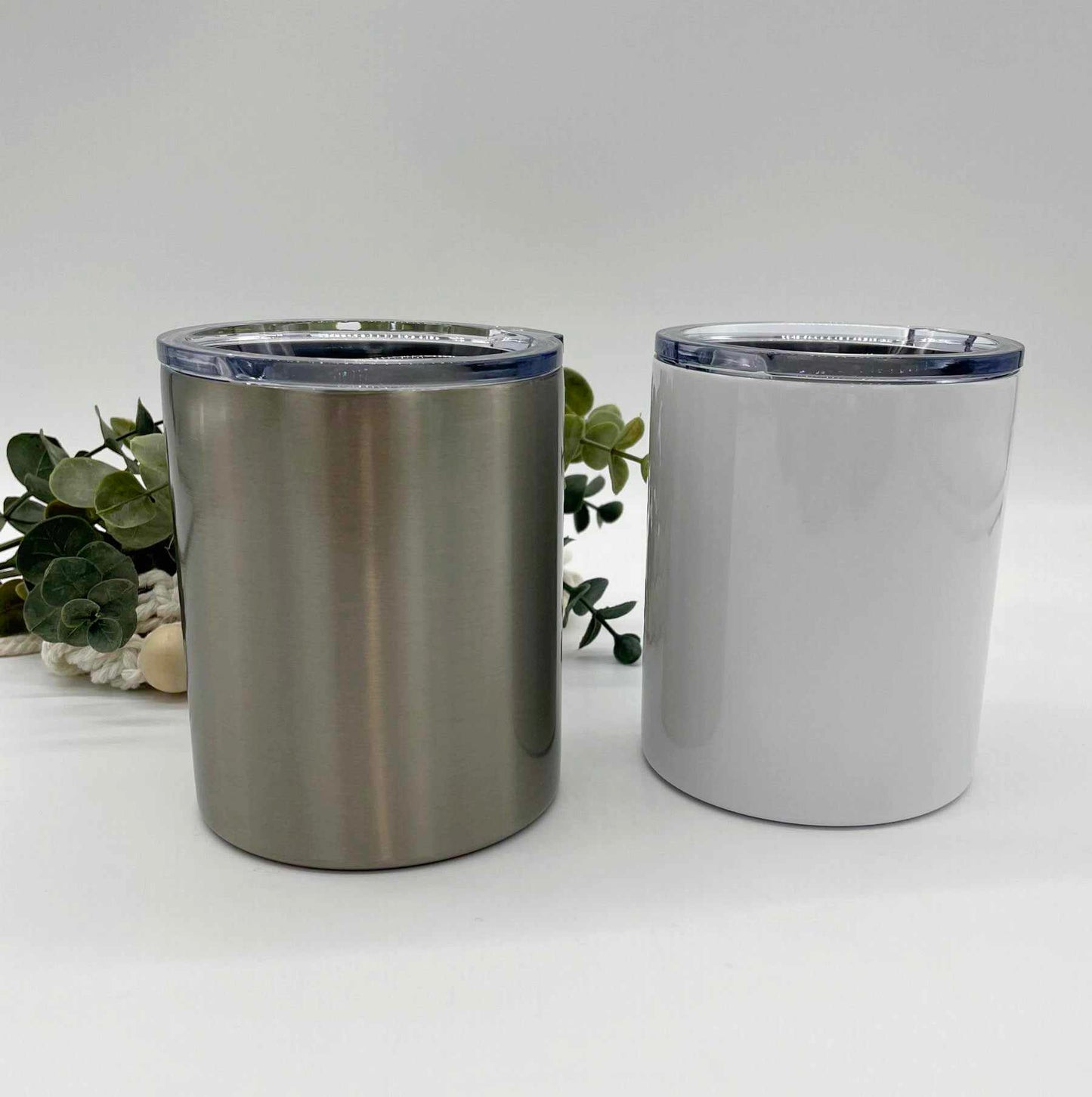 10oz White and Steel Sublimation Lowball Cup - In Stock