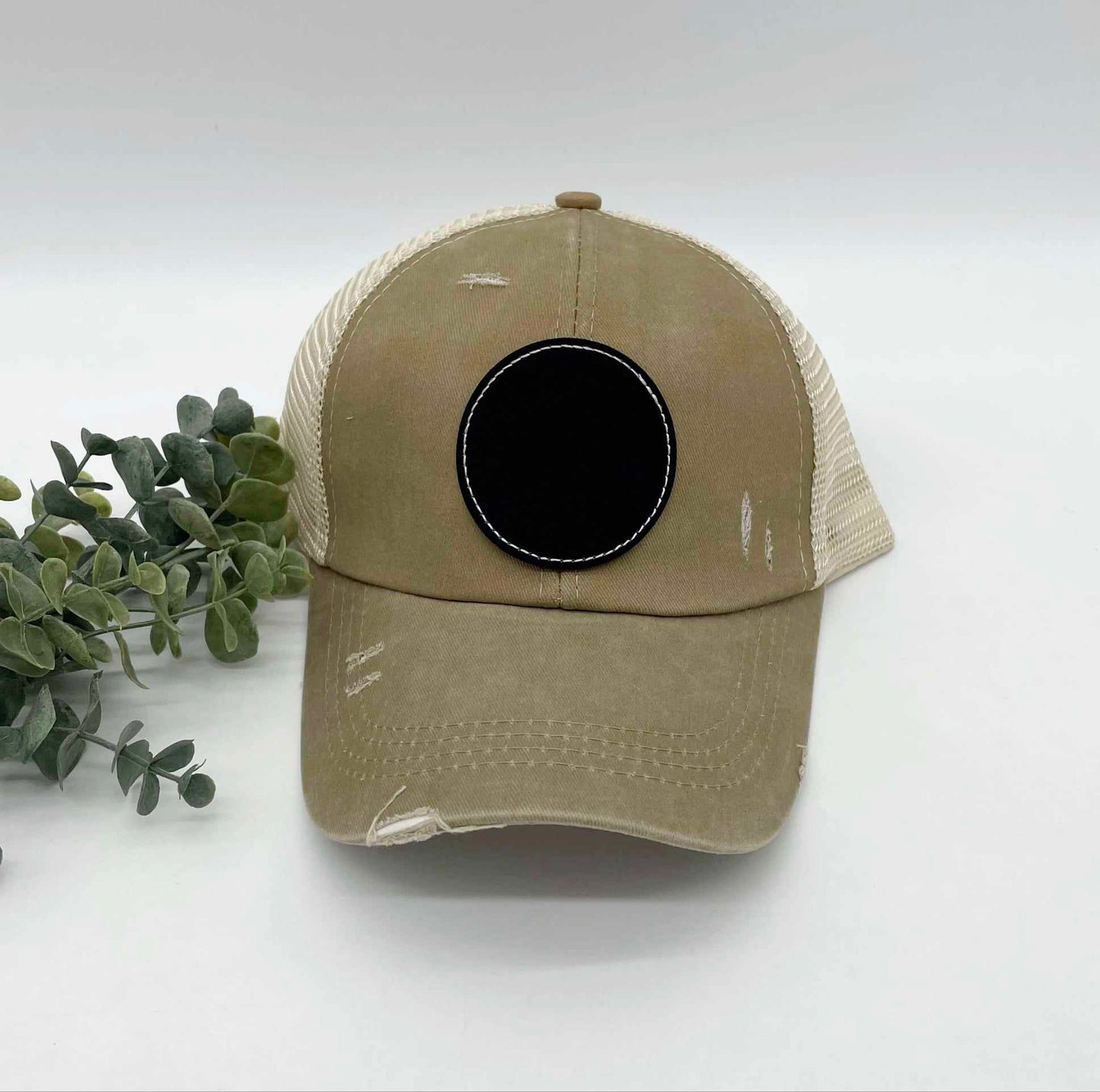 Stitched Leatherette Round Hat Patch for Engraving - 10 Colours!