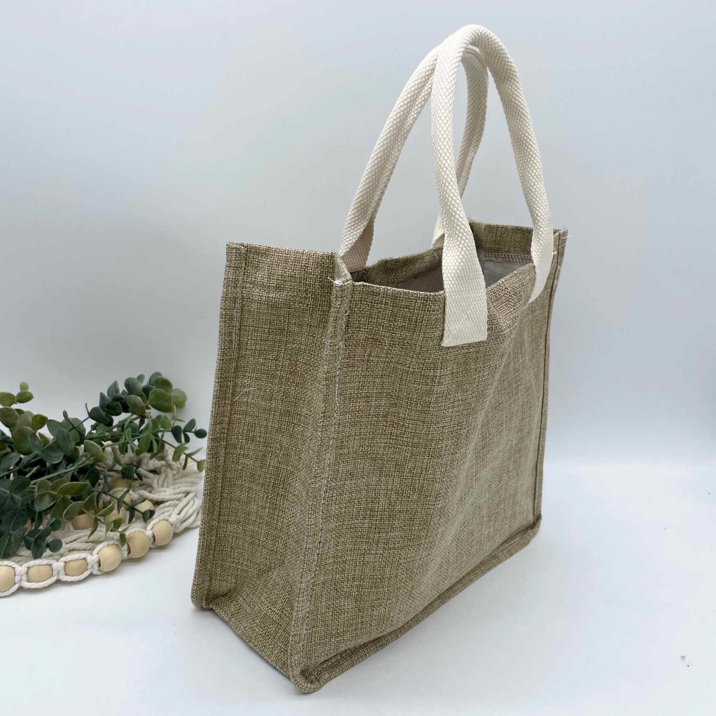 Linen Burlap Tote Bag with Gusset for Sublimation - Small