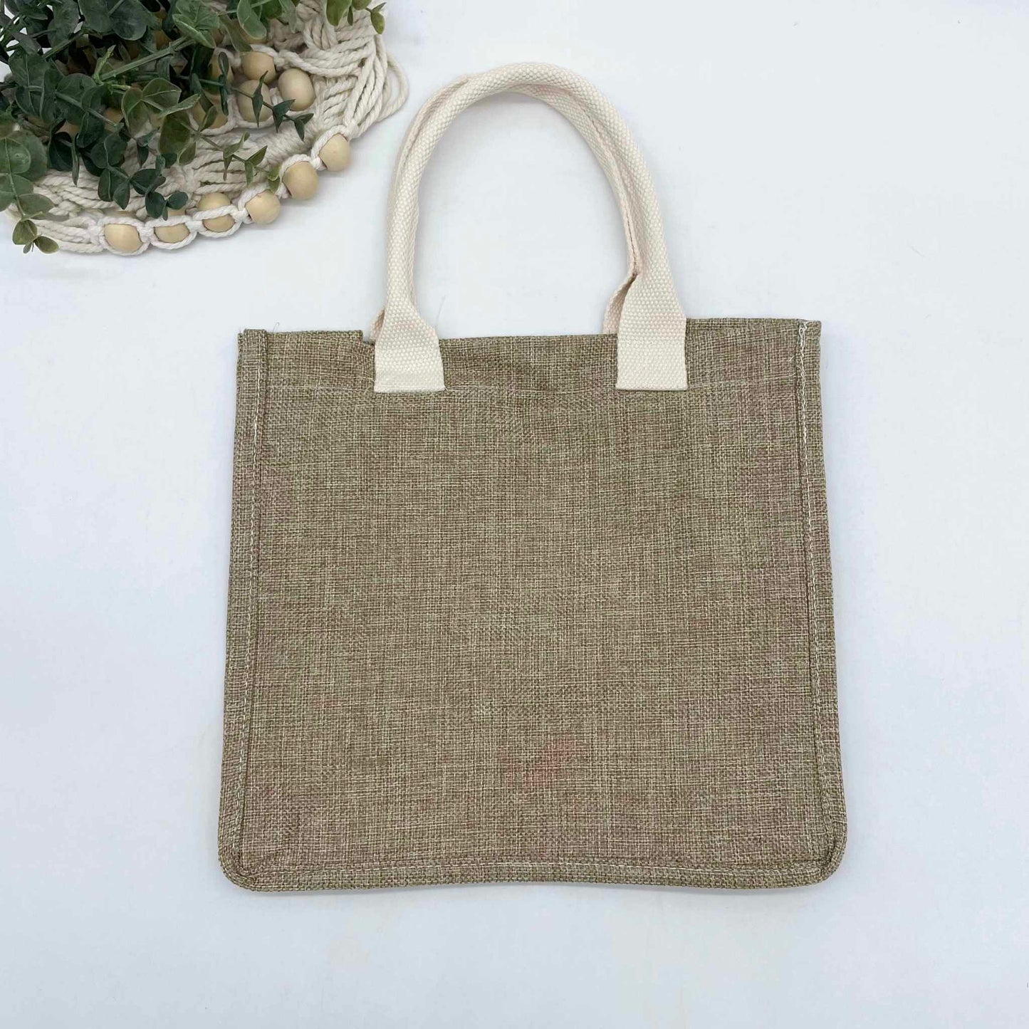 Linen Burlap Tote Bag with Gusset for Sublimation - Small