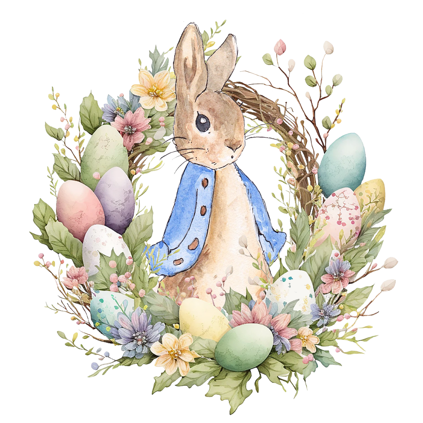 Blue Bunny Wreath UV DTF #458