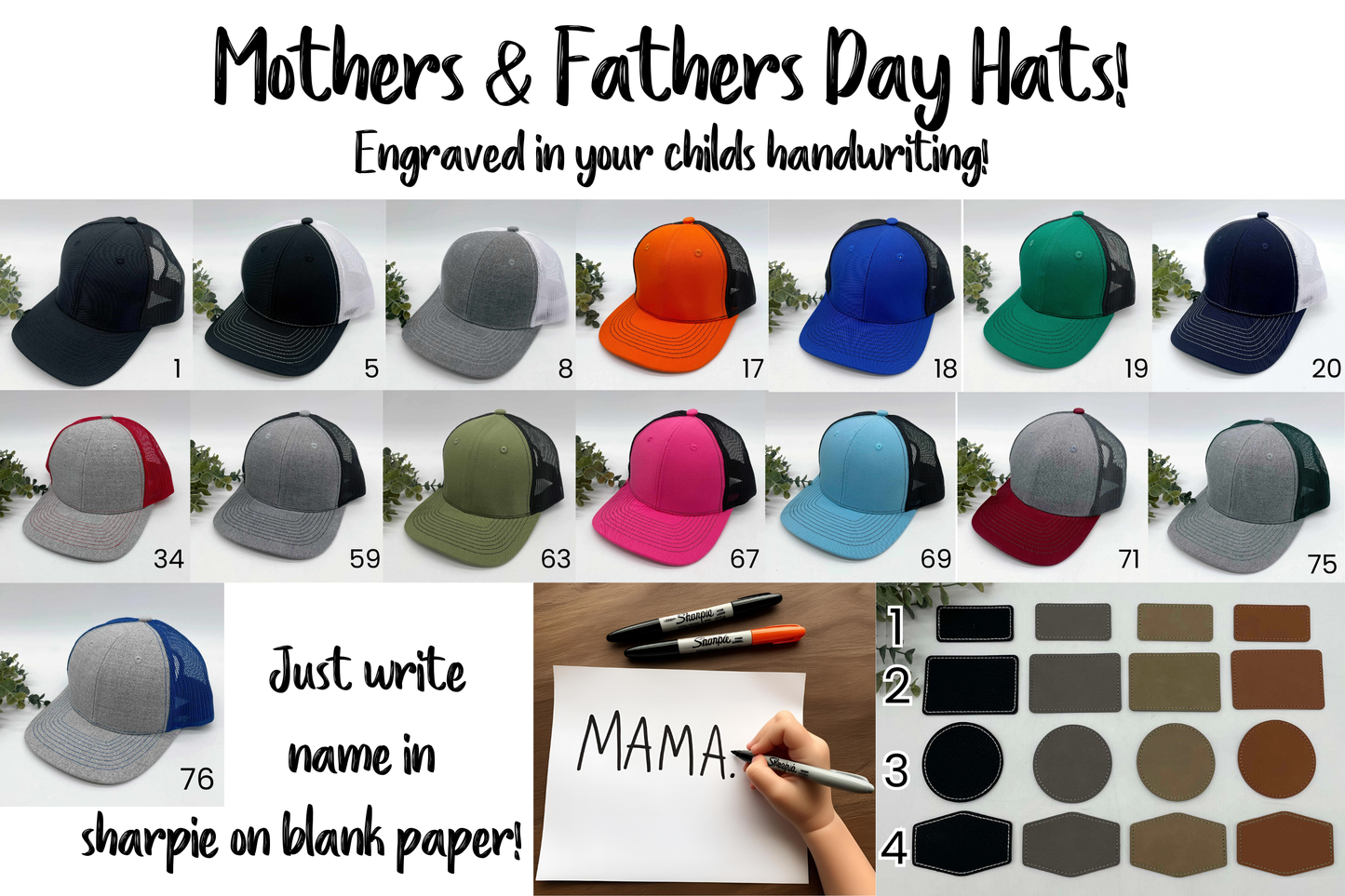 Mother's Day & Fathers Day Custom Writing Hats