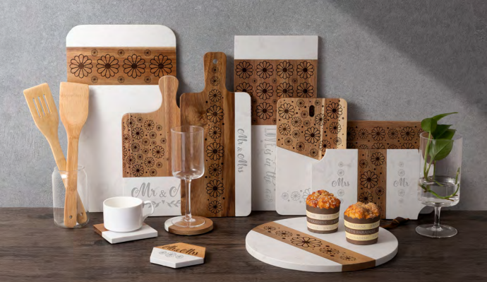 White Marble Acacia Wood Engravable Rectangle Cutting Board