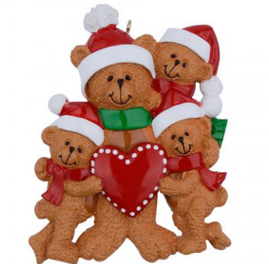 Single Parent Bear Family - Polyresin Christmas Ornaments