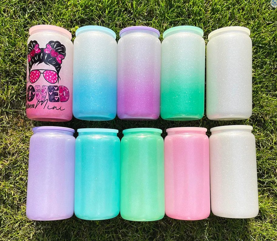 Glitter Sublimation 16oz Glass Libby Can - IN STOCK