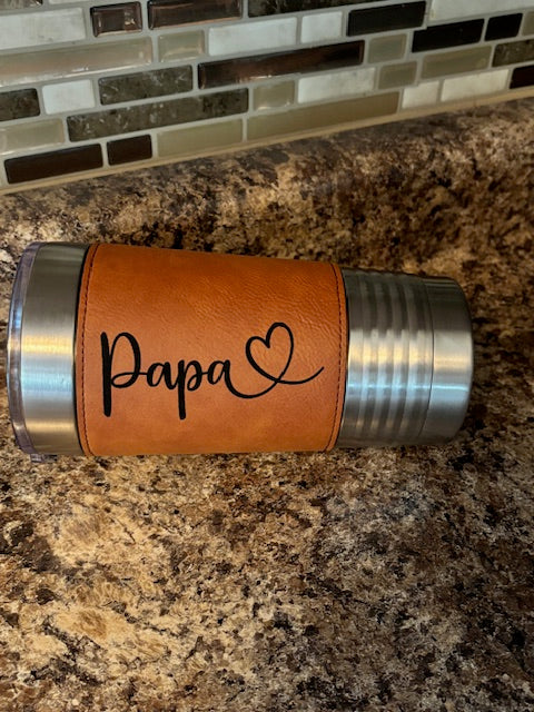 Leather Wrapped Engravable Tumbler 20oz Car Tumbler