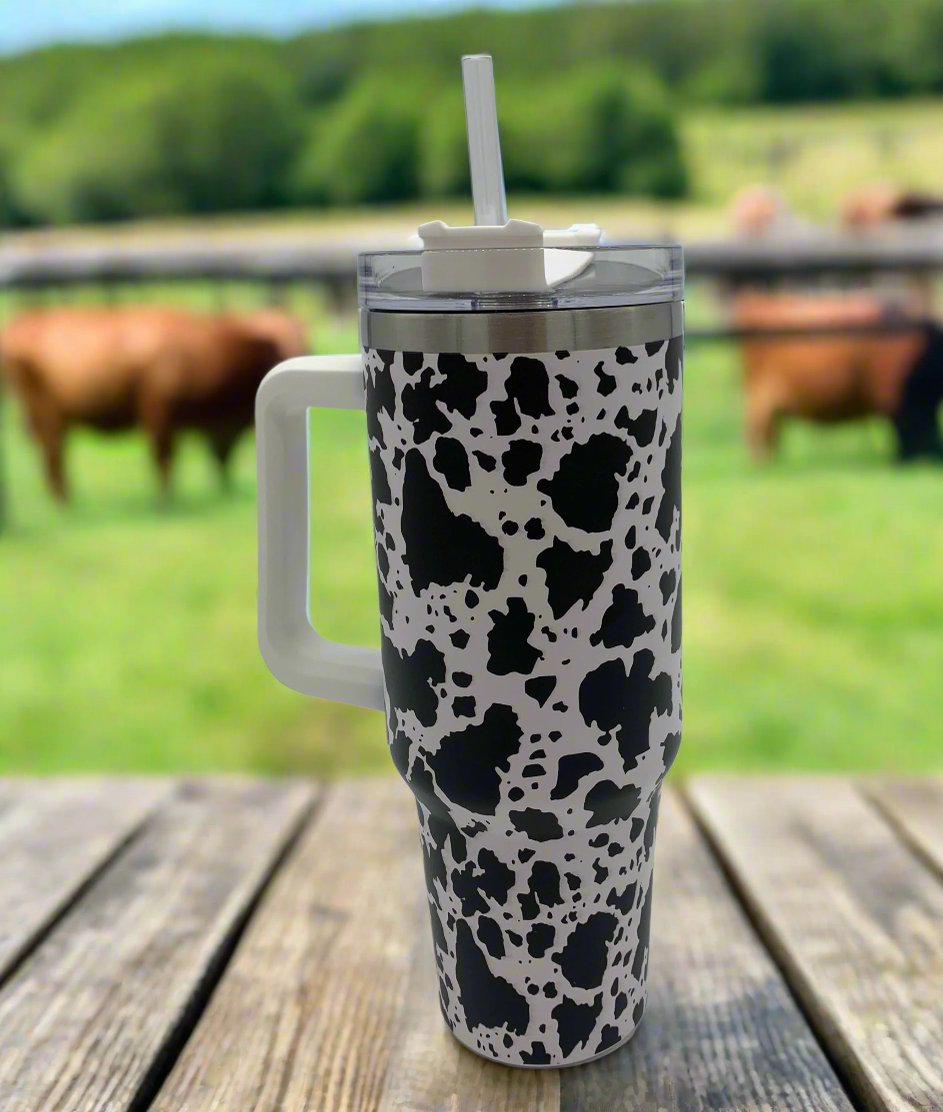 Cow Print 40oz Tumbler with Handle