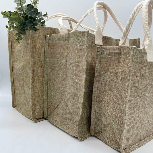 Linen Burlap Tote Bag with Gusset for Sublimation - Large