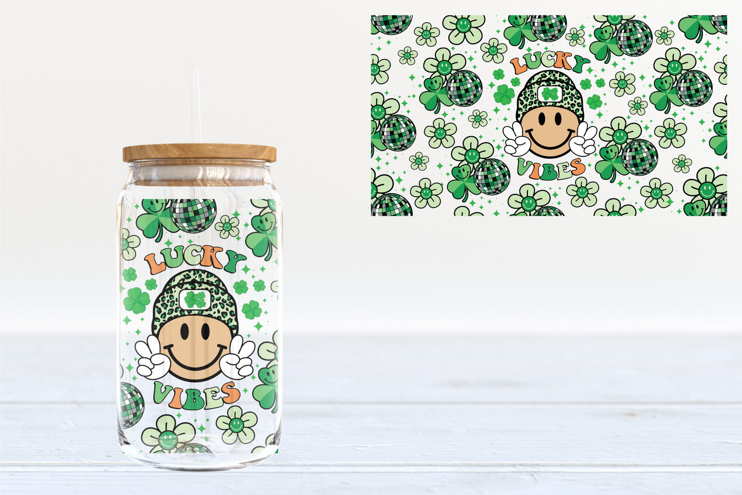 Lucky Smiley UV DTF 16oz Cup Wrap #56 - IN STOCK