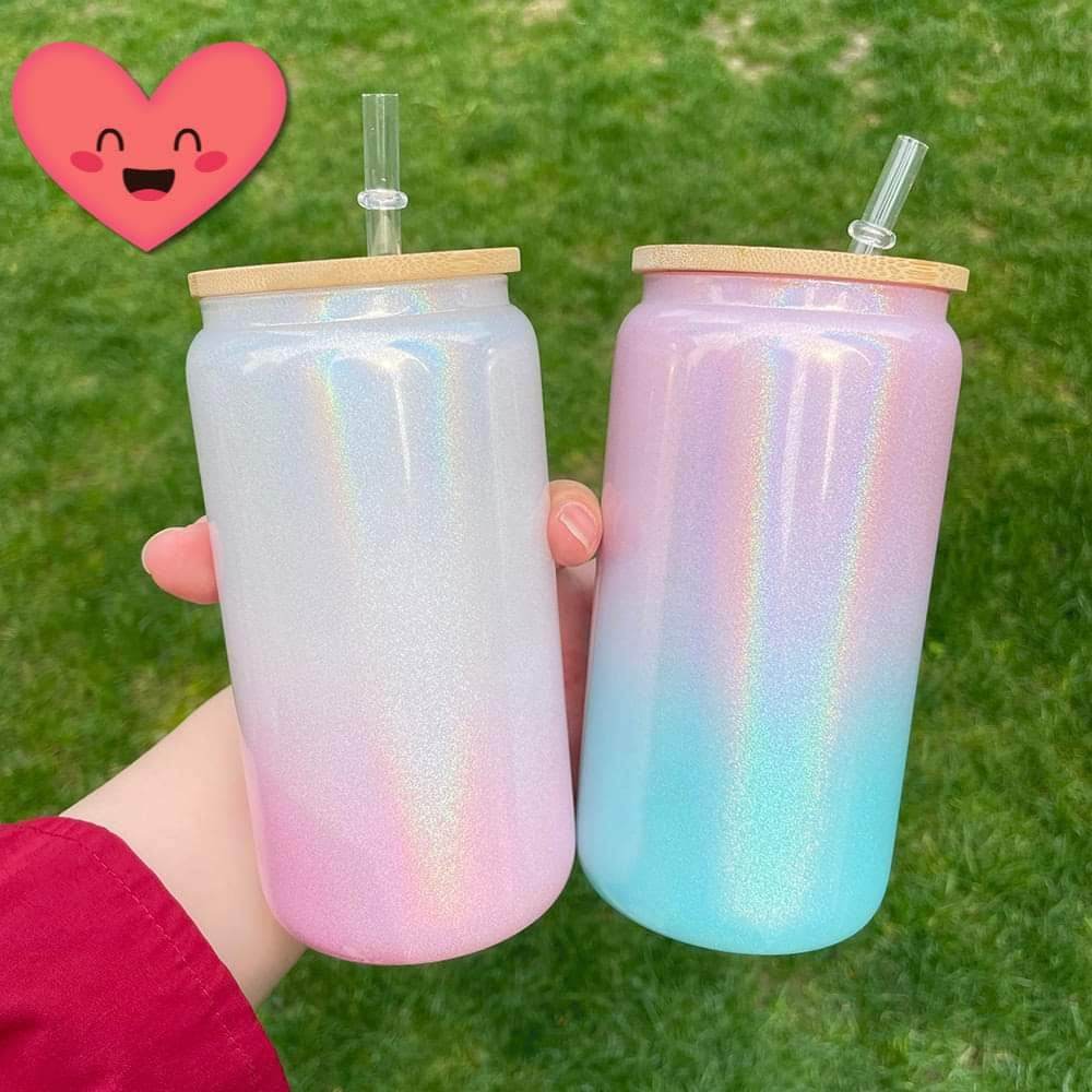 Shimmer White & Ombre 16oz Glass Can for Sublimation