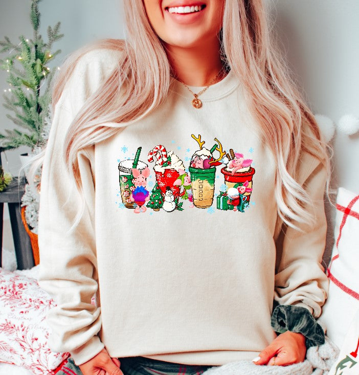 Piggy Christmas Coffee DTF Transfer - 623