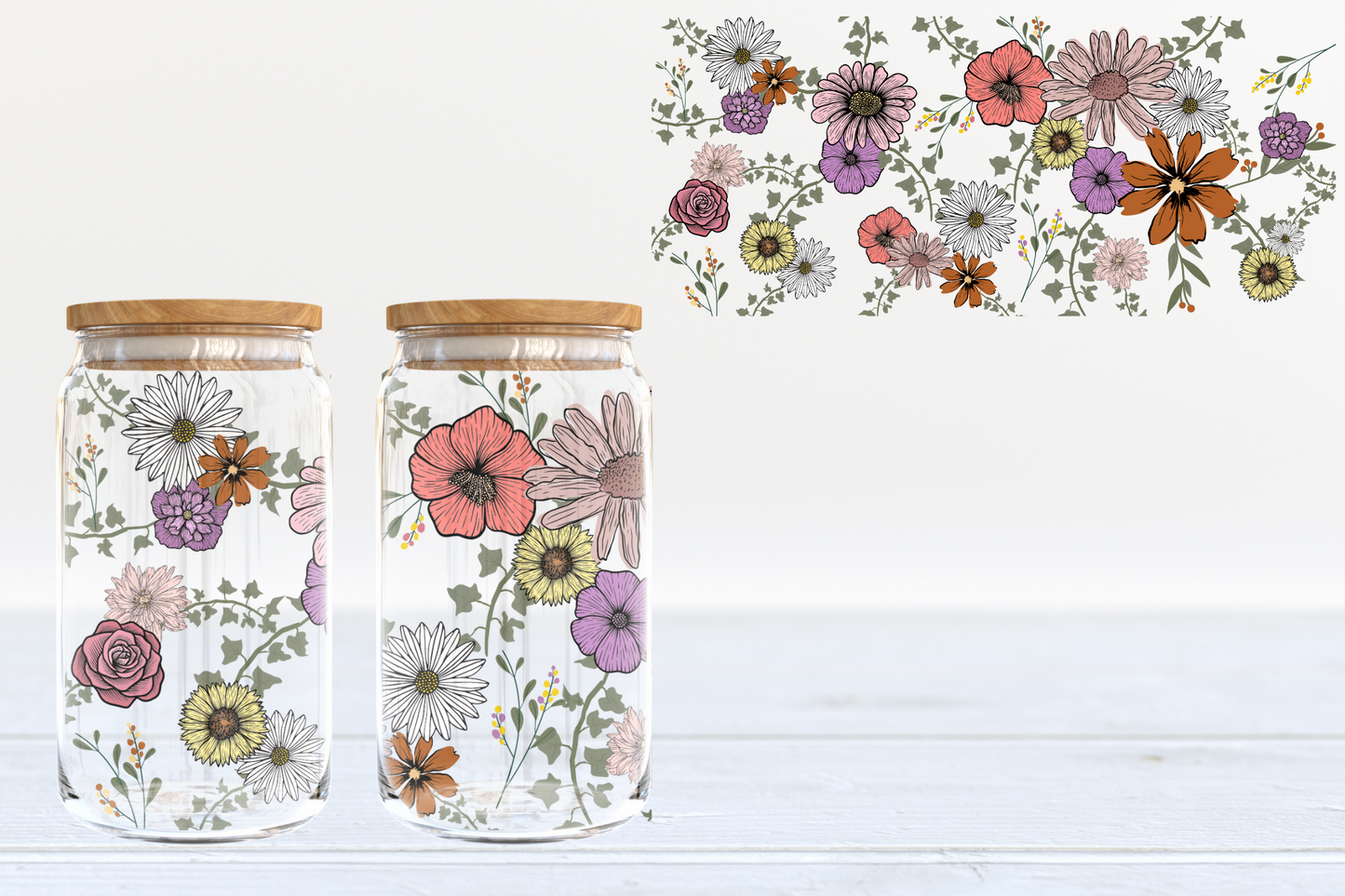 Floral Print UV DTF 16oz Cup Wrap #99 - IN STOCK