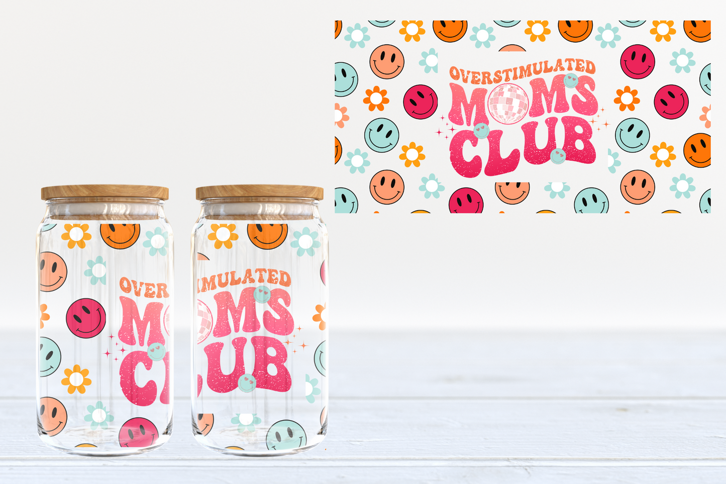 Overstimulated Moms Club Retro UV DTF 16oz Cup Wrap #43 - IN STOCK