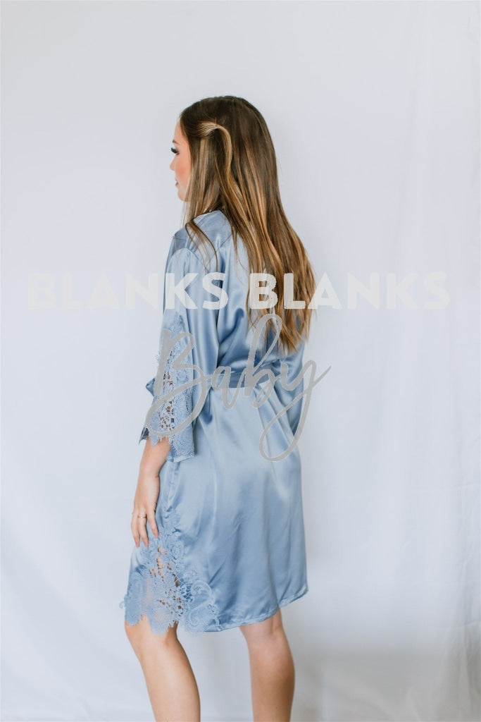 Triangle Lace Brushed Satin Robe - Bi-Weekly Buy-In Dusty Blue / Adult One Size (Up To Size 12)