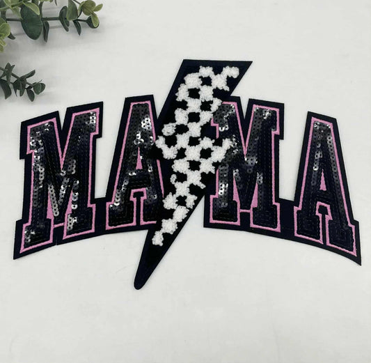 Mama Pink Lightning Chenille Patch