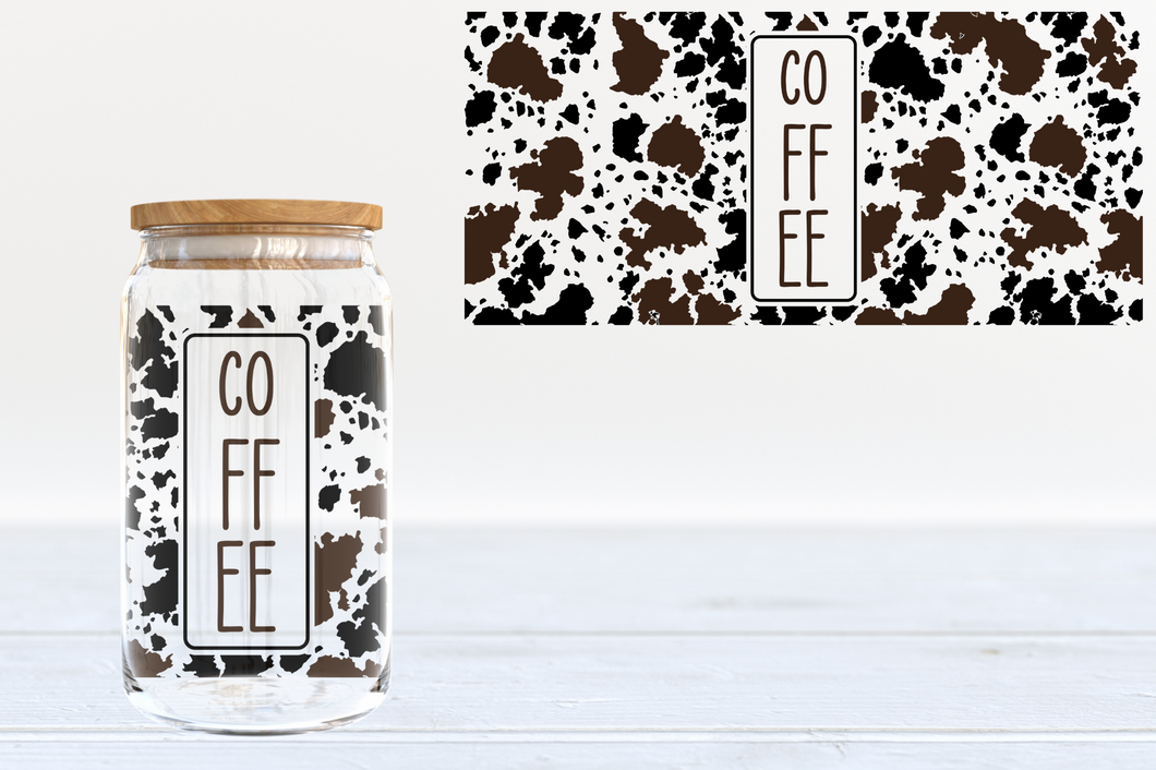 Coffee Cow Print UV DTF 16oz Cup Wrap #90 - IN STOCK