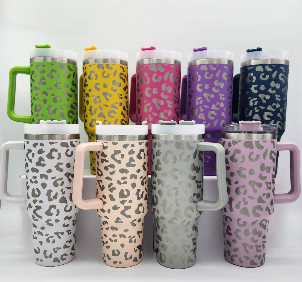 Leopard 40oz Tumbler with Handle - IN STOCK