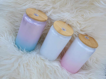 Shimmer White & Ombre 16oz Glass Can for Sublimation