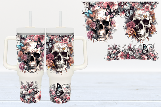 Floral Skull UV DTF 40oz Cup Wrap #40-26 - In Stock