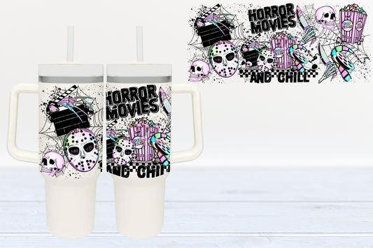 Horror Movies & Chill UV DTF 40oz Cup Wrap #40-80 - In Stock