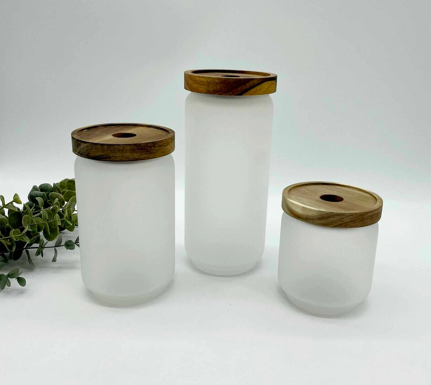 Borosilicate Frosted Glass & Acacia Wood Sublimation Canisters