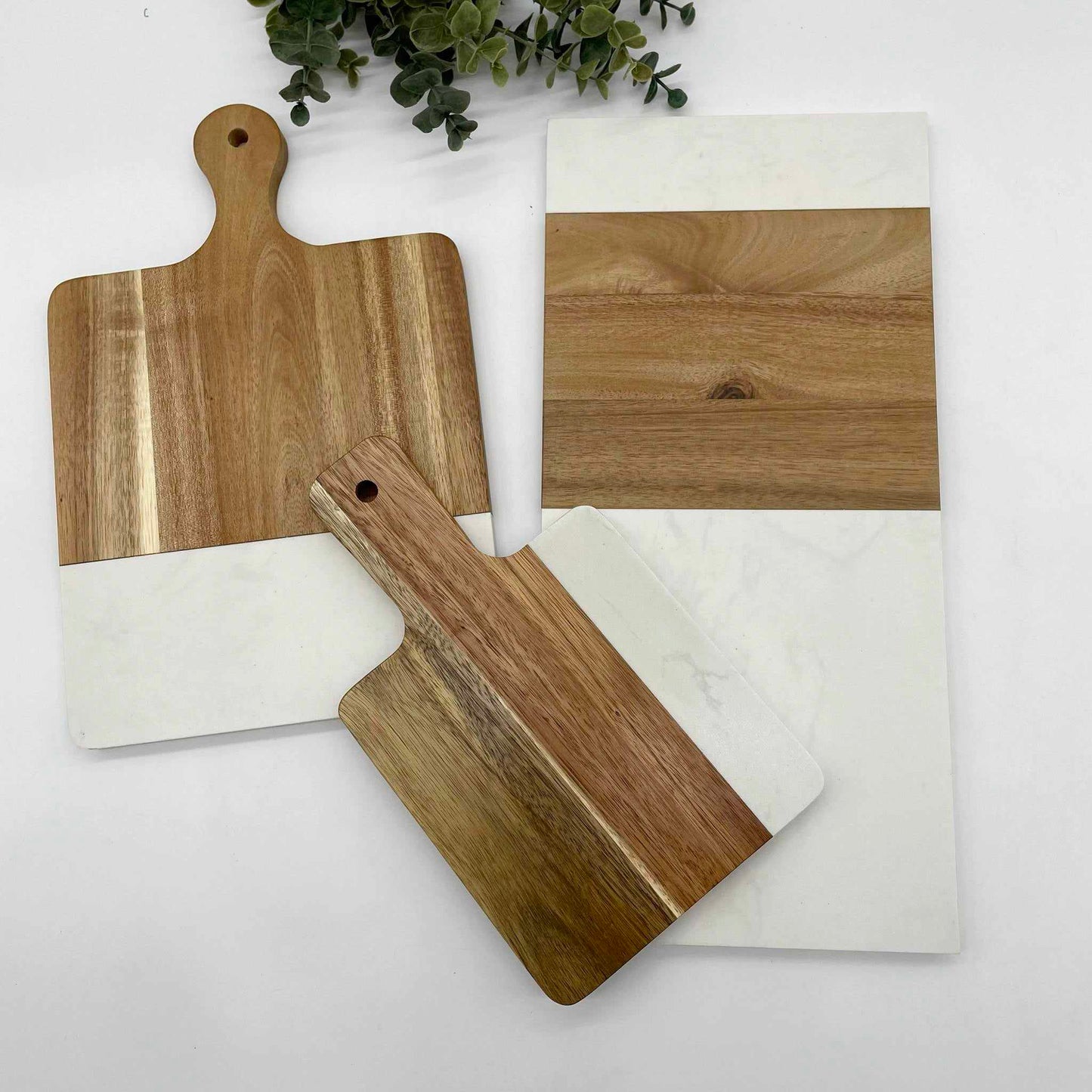 White Marble Acacia Wood Large Handle Engravable Cutting Board