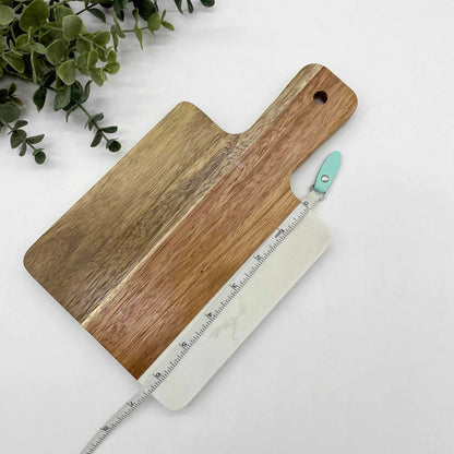 White Marble Acacia Wood Engravable Small Handle Cutting Board