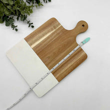 Load image into Gallery viewer, White Marble Acacia Wood Large Handle Engravable Cutting Board
