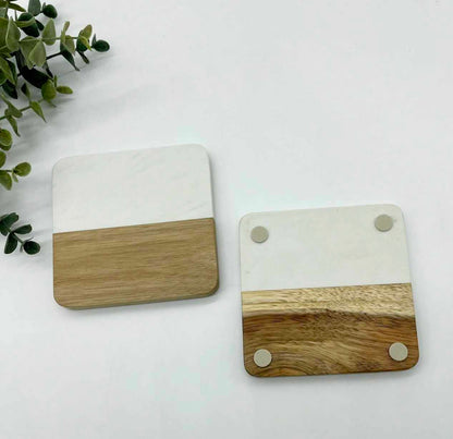 Acacia Wood & Marble Engravable Coasters