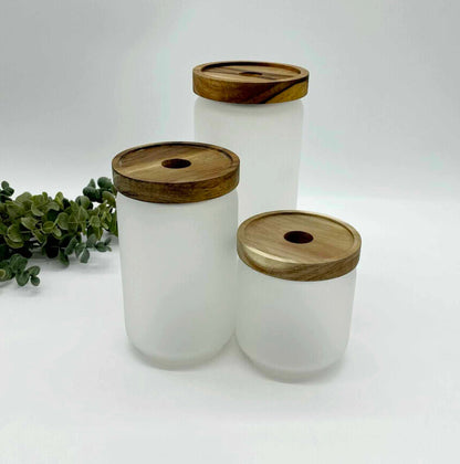 Borosilicate Frosted Glass & Acacia Wood Sublimation Canisters