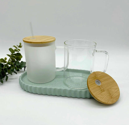 Glass Bamboo Sublimation 17oz Mug with Handle