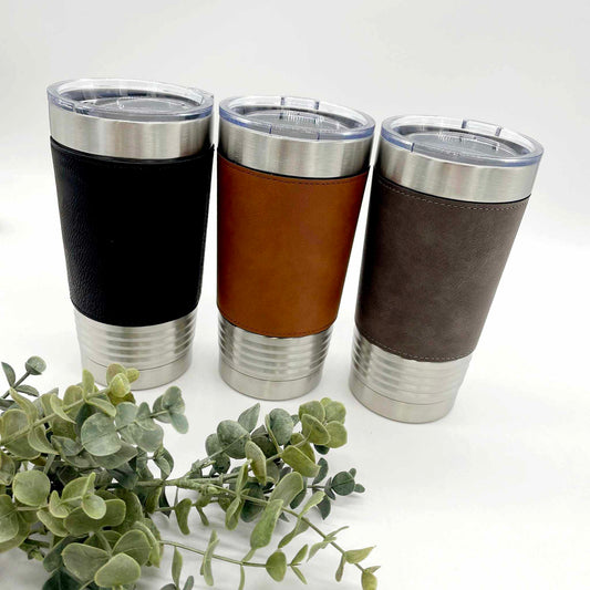 Leather Wrapped Engravable Tumbler 20oz Car Tumbler