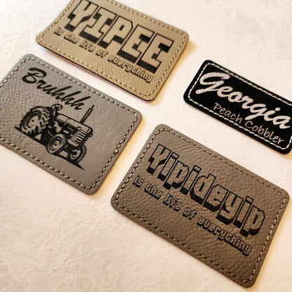 Stitched Leatherette Rectangle 2.5x1.25" Hat Patch for Engraving