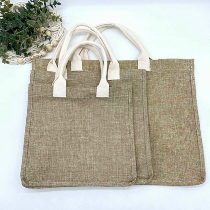 Linen Burlap Tote Bag with Gusset for Sublimation - Large