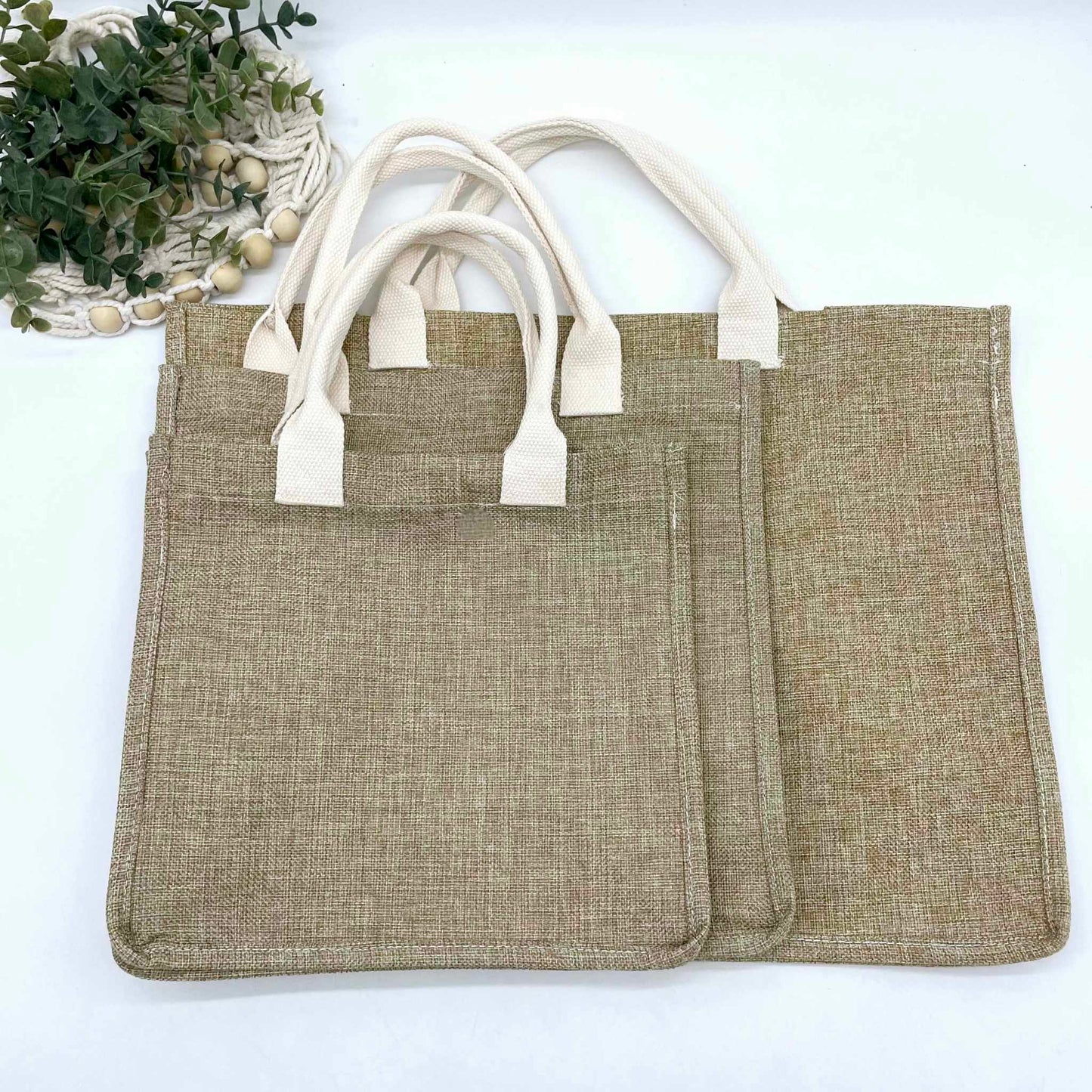 Linen Burlap Tote Bag with Gusset for Sublimation - Medium