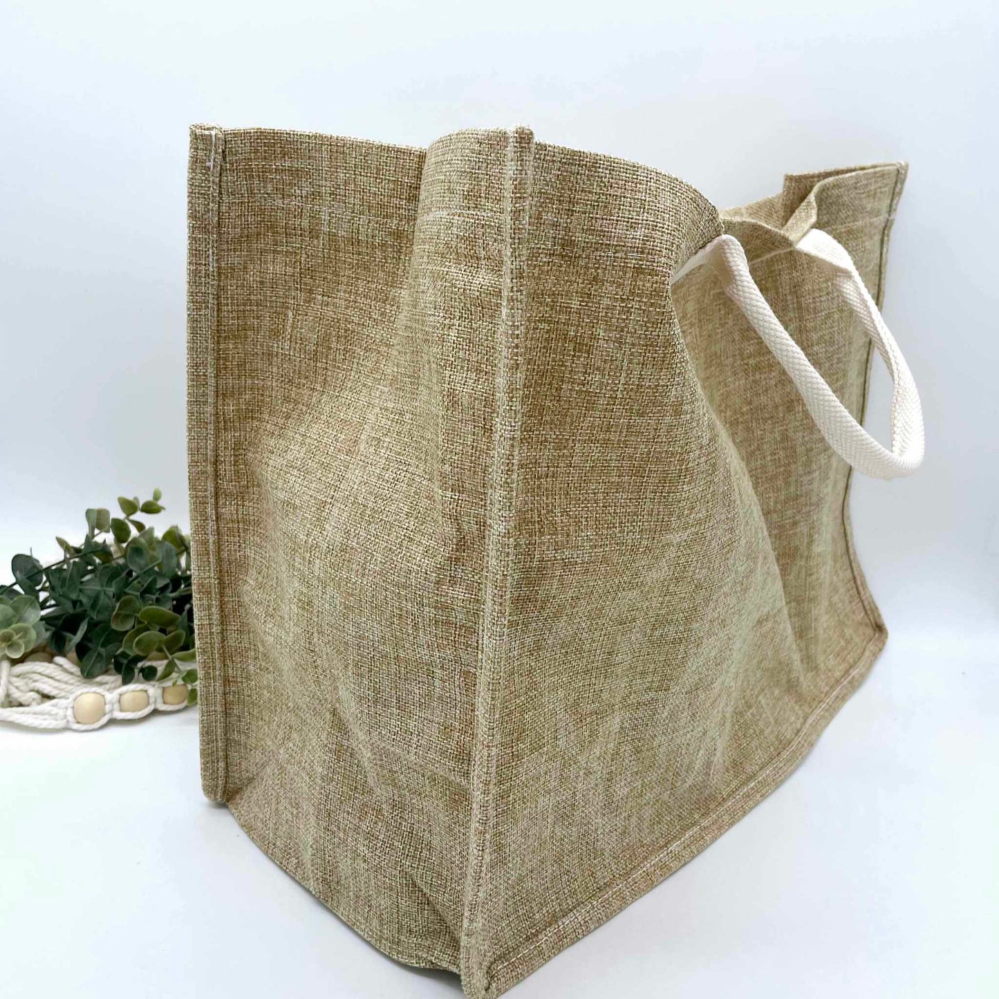 Linen Burlap Tote Bag with Gusset for Sublimation - Large